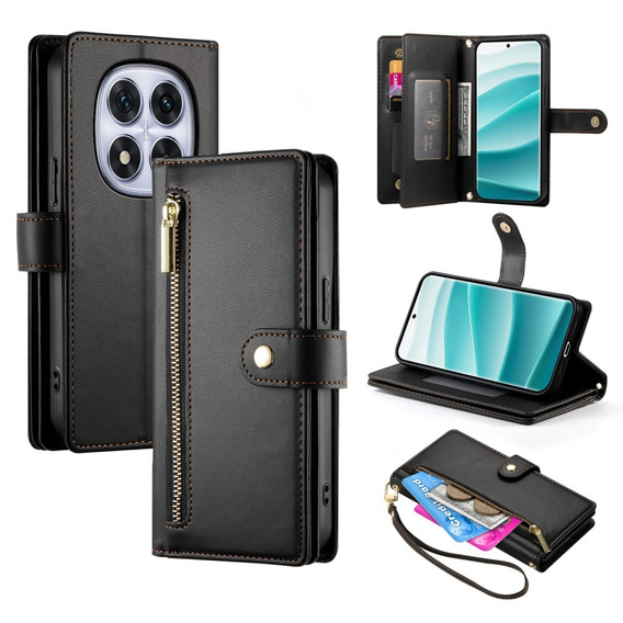 Θήκη με πτερύγιο για Xiaomi Redmi Note 14 Pro 5G / Poco X7 5G, Wallet Zipper Pocket, μαύρη