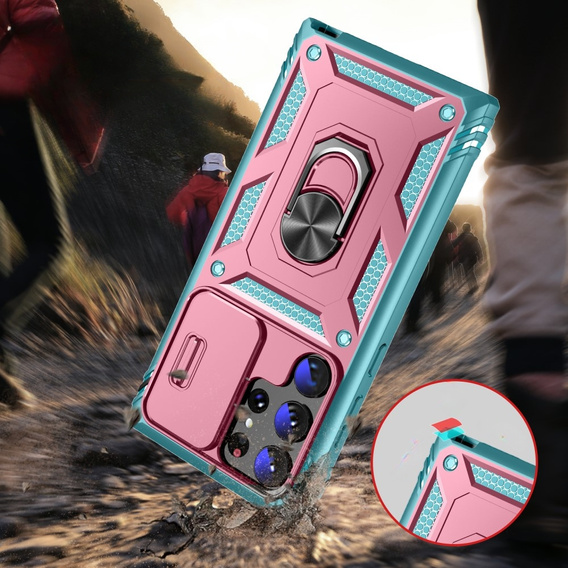 Θήκη για Samsung Galaxy S23 Ultra, CamShield Slide, ροζ / πράσινο