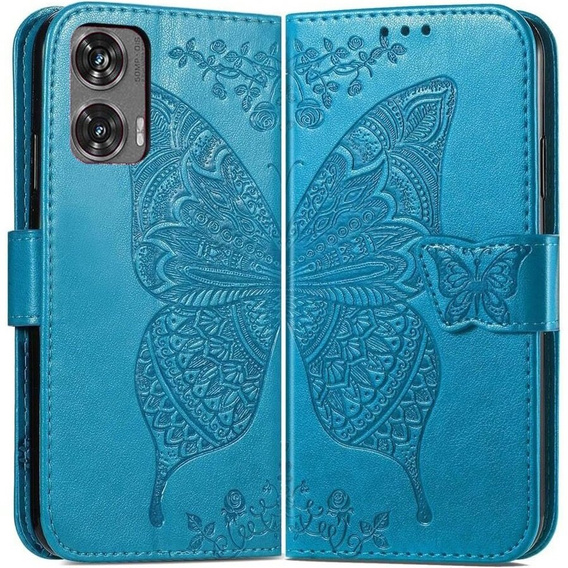 Θήκη με πτερύγιο για Motorola Moto G85, Butterfly, μπλε