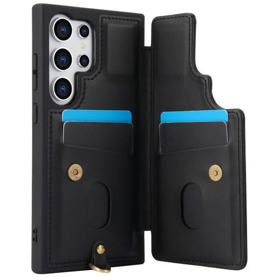 θήκη για Samsung Galaxy S25 Ultra, Leather Flower Card Slot, μαύρη