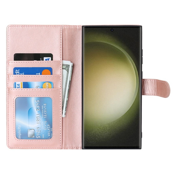 Θήκη με πτερύγιο για Samsung Galaxy S23 Ultra, πορτοφόλι, για MagSafe, ροζ rose gold