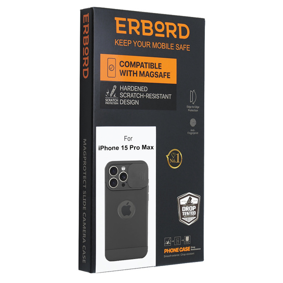 Θήκη για iPhone 15 Pro Max, ERBORD MagProtect Slide Camera, μαύρη