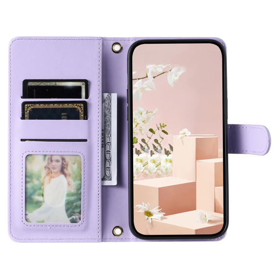 θήκη πτερύγιο για Samsung Galaxy S25, Rhombus Crossbody Leather, μωβ