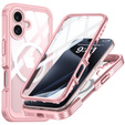 Θήκη για iPhone 16, Shockproof, με γυαλί, για MagSafe, ροζ