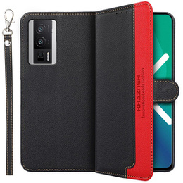 Θήκη με πτερύγιο για Poco F5 Pro 5G, KHAZNEH RFID, μαύρη / κόκκινη
