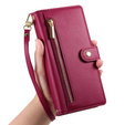 Θήκη με πτερύγιο για Samsung Galaxy S25, Wallet Zipper Pocket, κόκκινη