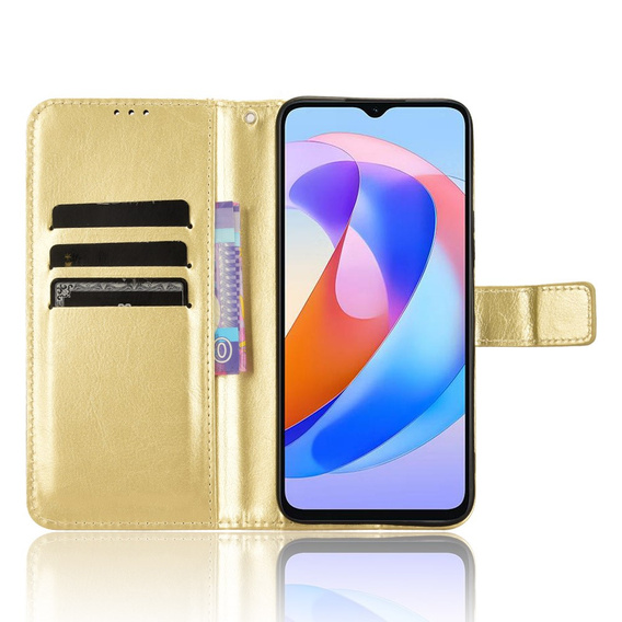 Θήκη με πτερύγιο για Honor Magic 6 Lite 5G, Crazy Horse Wallet, χρυσή