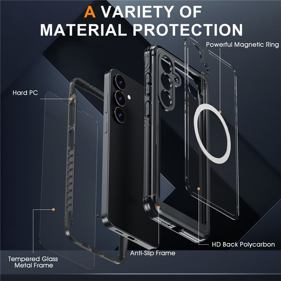 Θήκη για Samsung Galaxy S25 FE, Shockproof, με γυαλί, για MagSafe, μαύρη