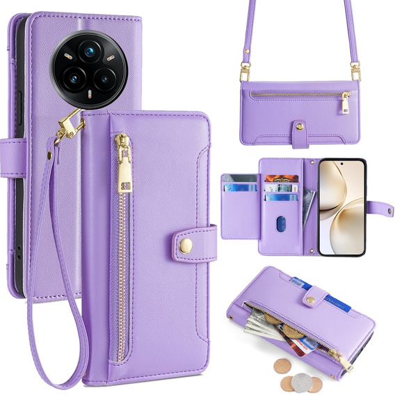 Θήκη με πτερύγιο για Realme 14 Pro+ 5G, Wallet Zipper Pocket, μωβ
