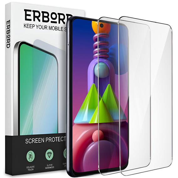 2x Μετριασμένο γυαλί για Samsung Galaxy M51, ERBORD 9H Hard Glass στην οθόνη