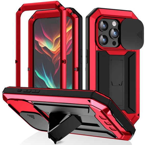 Θήκη για iPhone 15 Pro, R-JUST CamShield Slide, θωρακισμένη, κόκκινη / μαύρη