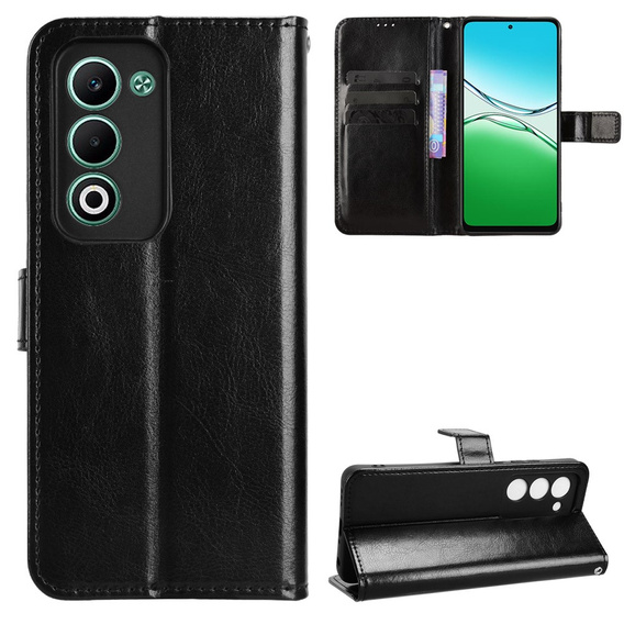 Θήκη με πτερύγιο για Oppo A5 5G / A5m, Crazy Horse Wallet, μαύρη