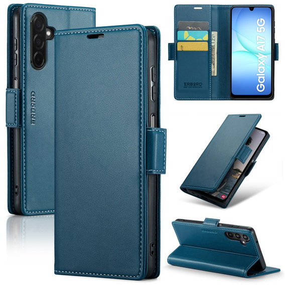 Θήκη για Samsung Galaxy A17 5G, ERBORD Glossy Litchi, πορτοφόλι με πτερύγιο, μπλε