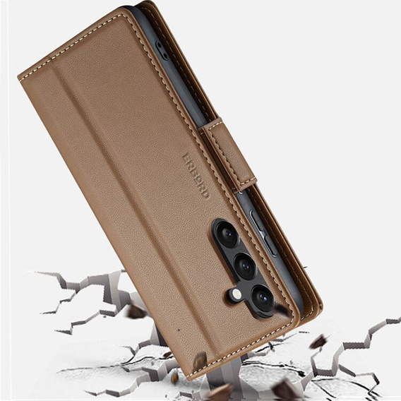 Θήκη για Samsung Galaxy A55, ERBORD Glossy Litchi, πορτοφόλι με πτερύγιο, καφέ