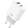 XO CE12 Φορτιστής δικτύου, USB-C, 20W + καλώδιο USB-C - Lightning, Λευκό