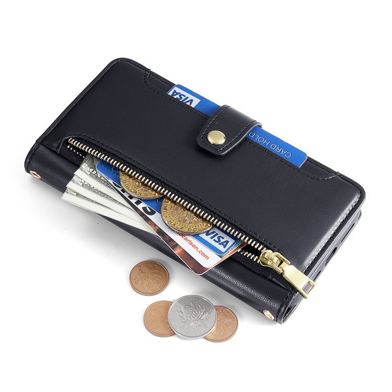 Θήκη με πτερύγιο για Motorola Moto G54 5G, Wallet Zipper Pocket, μαύρη
