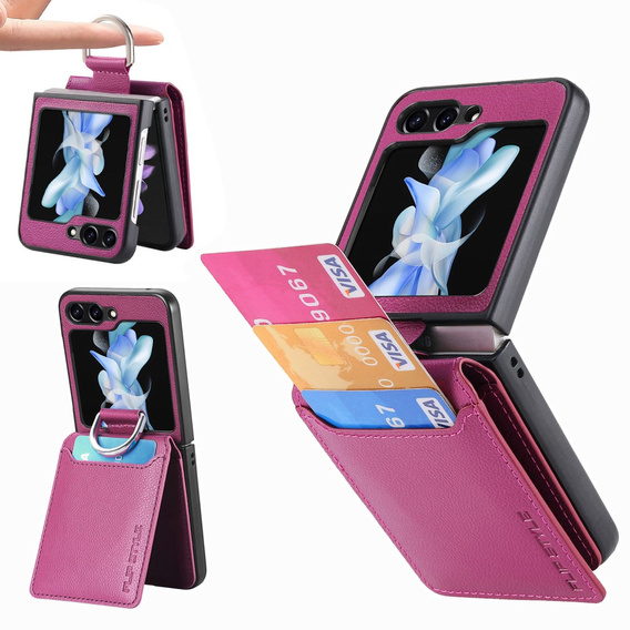 Θήκη για Samsung Galaxy Z Flip7 FE / Z Flip6, Card Slot Ring Case, μωβ