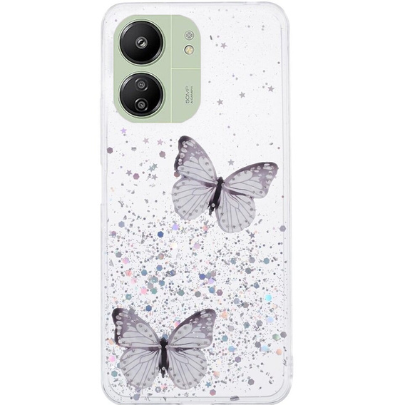 Θήκη για Xiaomi Redmi 13C / Poco C65, Glitter Butterfly, λευκή