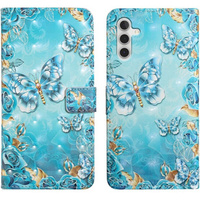 Θήκη με πτερύγιο για Samsung Galaxy A05s, Wallet, Blue Gold Butterflies, μπλε