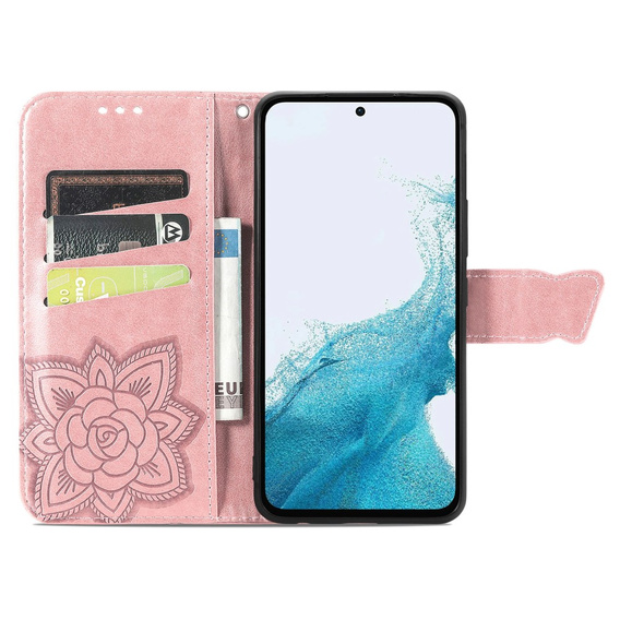 Θήκη με πτερύγιο για Samsung Galaxy A17 5G, πορτοφόλι, πεταλούδα, ροζ χρυσό
