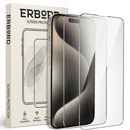 2x Μετριασμένο γυαλί για iPhone 15 Pro, ERBORD 9H Hard Glass στην οθόνη