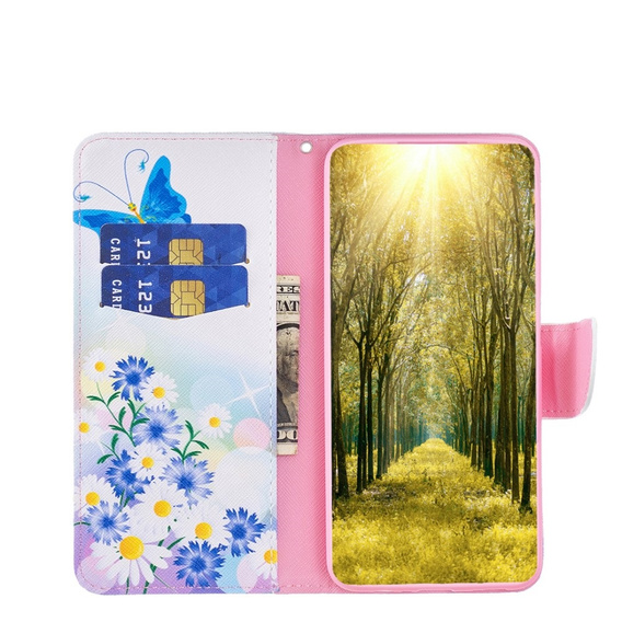 Θήκη με πτερύγιο για Motorola Moto G53 5G / G23 / G13, Wallet, butterfly & flowers, μπλε