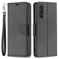 Θήκη με πτερύγιο για Samsung Galaxy A25 5G, Wallet Litchi Leather, μαύρη + γυαλί 9H