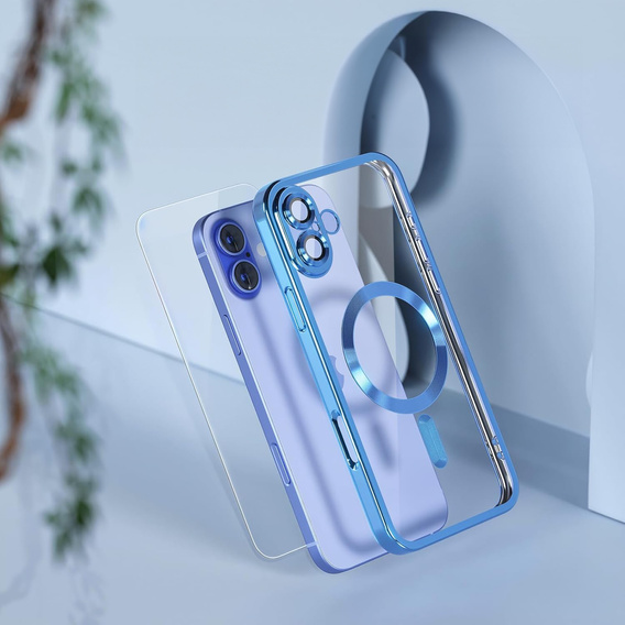 Θήκη για iPhone 16, Electro MagSafe, μπλε + Γυαλί για την οθόνη