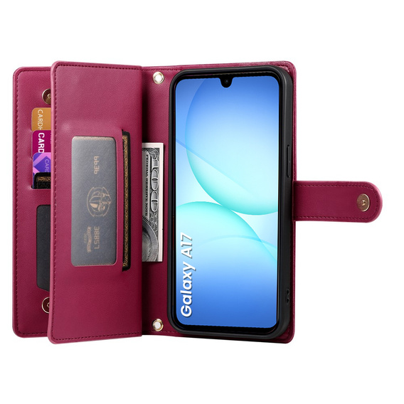 Θήκη πορτοφόλι φερμουάρ τσέπη flip για Samsung Galaxy A17 5G, πορτοφόλι φερμουάρ τσέπη, κόκκινο