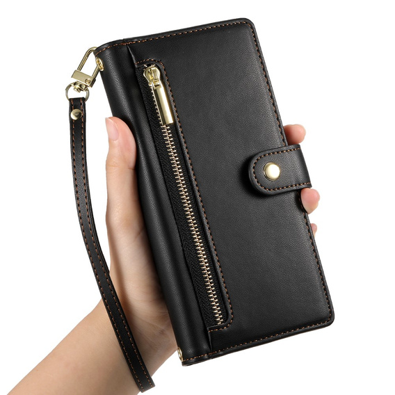 Θήκη με πτερύγιο για Oppo Reno 13F 5G, Wallet Zipper Pocket, μαύρη