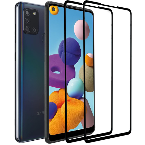2x Μετριασμένο γυαλί για Samsung Galaxy A21/A21S, ERBORD 3D πλήρης οθόνη