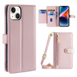 Θήκη με πτερύγιο για iPhone 14, Wallet Zipper Pocket, ροζ