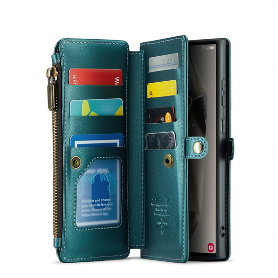 θήκη CASEME για Samsung Galaxy S25 Ultra, RFID Leather Wallet, με λουράκι ώμου, πράσινη