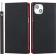 Θήκη με πτερύγιο για iPhone 15, Litchi Skin Grain, μαύρη