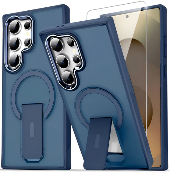 Θήκη για Samsung Galaxy S25 Ultra, Kickstand Matt Case, για MagSafe, μπλε + Γυαλί οθόνης