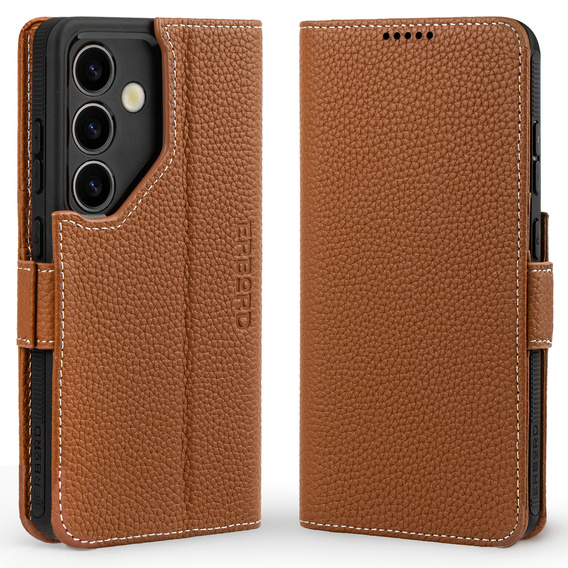 Δερμάτινη θήκη για Samsung Galaxy S24, ERBORD LeatherWallet, καφέ