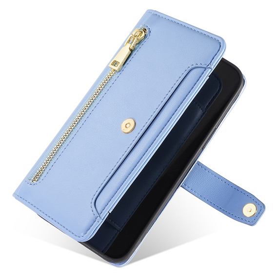 Θήκη με πτερύγιο για Motorola Moto G54 5G, Wallet Zipper Pocket, μπλε