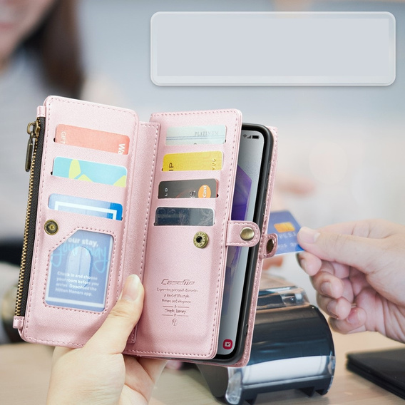 θήκη CASEME για Samsung Galaxy A55 5G, RFID Leather Wallet, με λουράκι ώμου, ροζ
