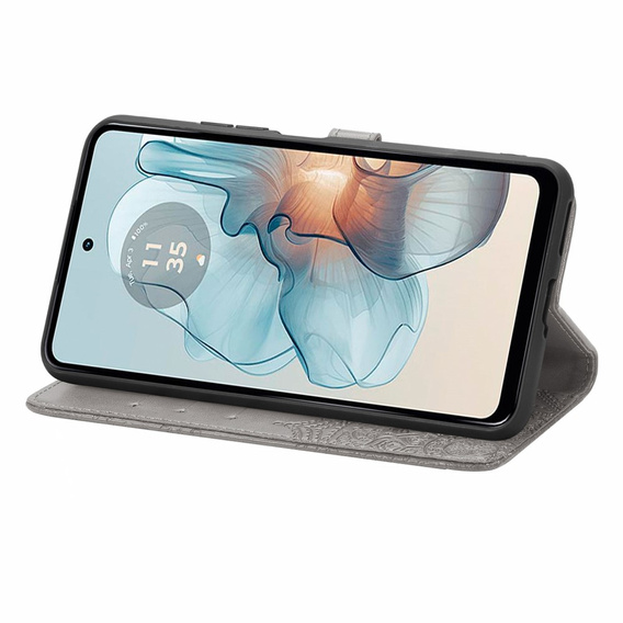Θήκη με πτερύγιο για Motorola Moto G24 / G24 Power / G04, Mandala, γκρι
