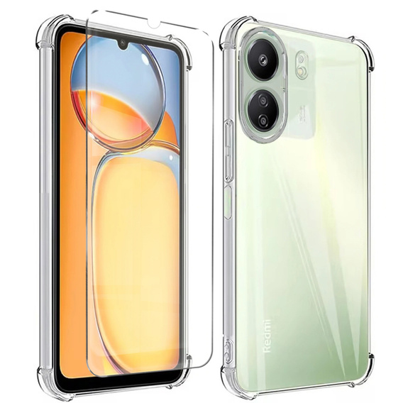 Θήκη για Xiaomi Redmi 13C, Anti-Shock, διαφανής + γυαλί 9H