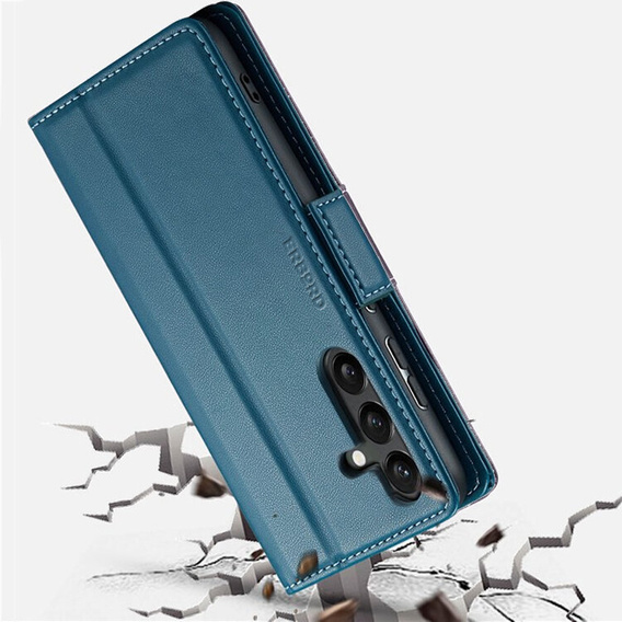 Θήκη για Samsung Galaxy S24, ERBORD Glossy Litchi, πορτοφόλι με πτερύγιο, μπλε