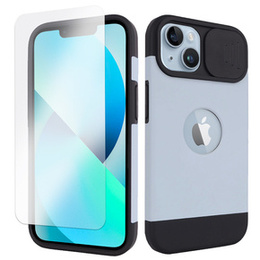 Θήκη ERBORD MagSafe Cam Slider, μπλε + Γυαλί για την οθόνη για iPhone 13 / iPhone 14