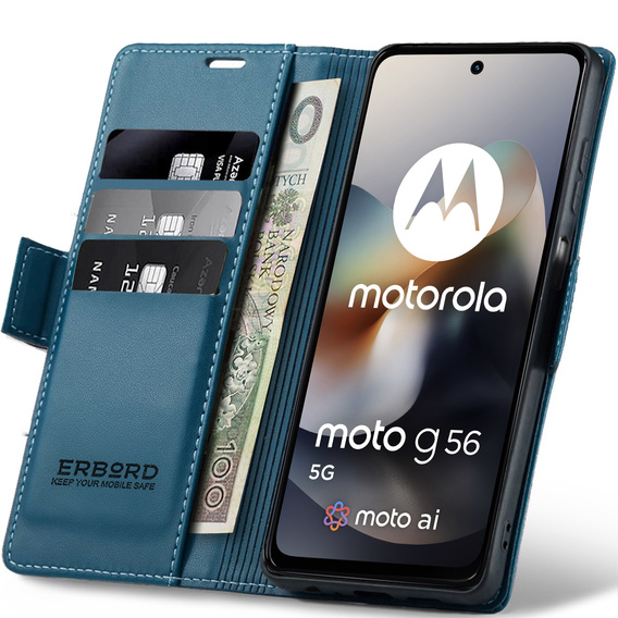 ERBORD Γυαλιστερό πορτοφόλι Litchi με πτερύγιο για Motorola Moto G56 5G
