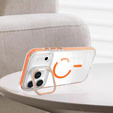 Θήκη για iPhone 17 Pro, για MagSafe, με βάση, διάφανη με πορτοκαλί ένθετα