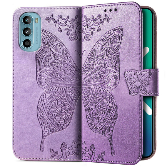 Θήκη με πτερύγιο για Motorola Moto G52 / G82 5G, Butterfly, μωβ