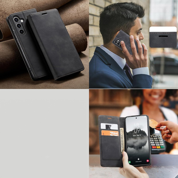 Θήκη για Samsung Galaxy A55, ERBORD Vintage, μαύρη + Γυαλί για την οθόνη