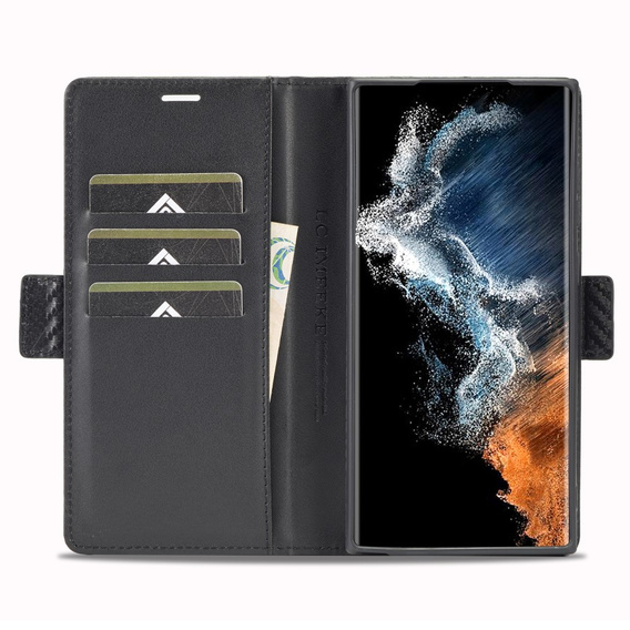 Θήκη με πτερύγιο για Samsung Galaxy S23 Ultra, Carbon LC.IMEEKE, μαύρη