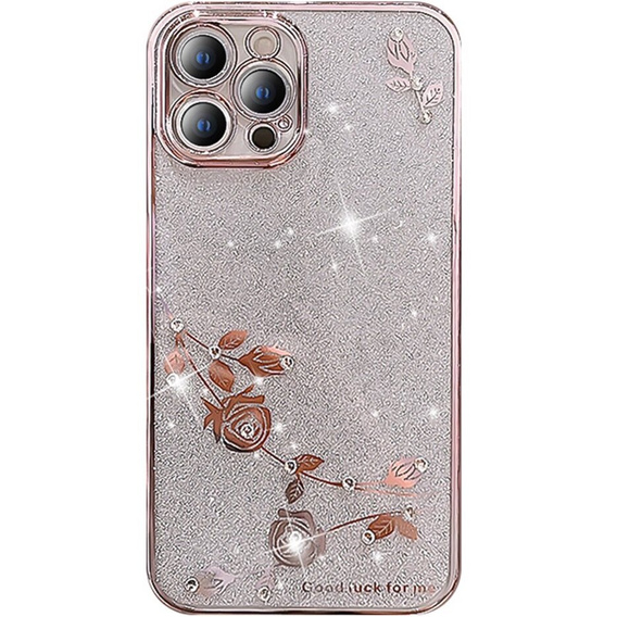 Θήκη για iPhone 14 Pro, Glitter Flower, ροζ rose gold