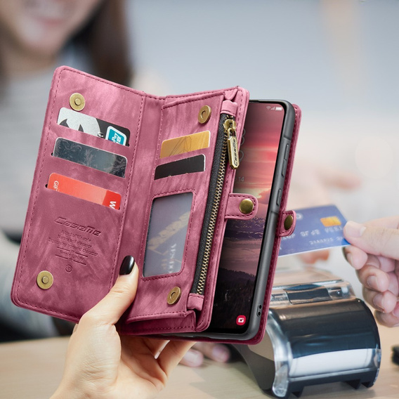 CASEME θήκη για Samsung Galaxy A56 5G, Retro Leather Wallet, με λουράκι, κόκκινη