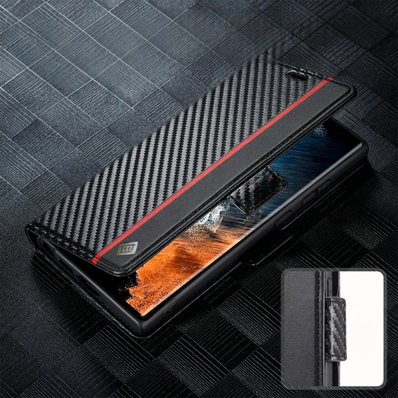 Θήκη με πτερύγιο για Samsung Galaxy S23 Ultra, Carbon LC.IMEEKE, μαύρη
